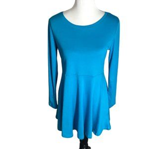 Doublju Women's Fit & Flare A-Line Dress Long Sleeves Round Neck Size Med Blue